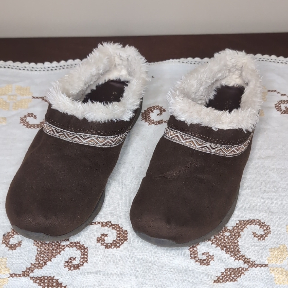 Sz 8 Airwalk Brown Slip-on Faux Fur Lined Slipper Clogs
